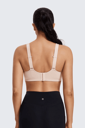 Front view of blue molded sports bra with full coverage cups and sweetheart neckline - MissFine