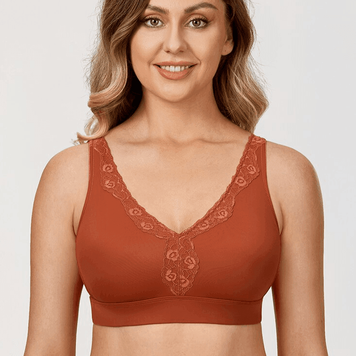 Side angle of plus size non padded bra showing smooth cups and wide underband - MissFine