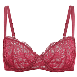 Side angle showing plunge neckline and adjustable straps on lace underwired plus size bra - MissFine
