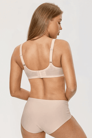 Close-up of floral lace overlay and lightly padded underwired cups on plus size bra - MissFine