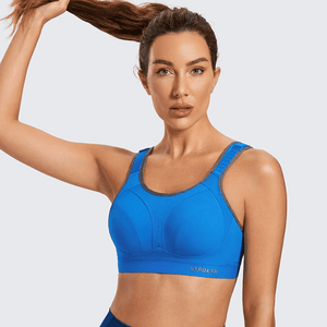 Front view of hypnotic blue plus size sports bra with full coverage molded cups and wide straps - MissFine