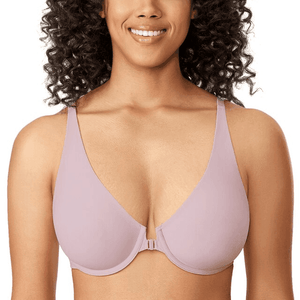 Back view of navy blue plus size bra showing smooth band and straps - MissFine