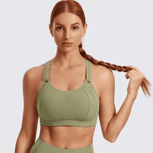 Front view of sage green plus size padded sports orthopaedic bra with molded cups and wide underband - MissFine