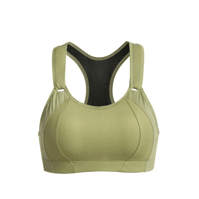 Side view of wire-free racerback orthopaedic sports bra showing full coverage cups and smooth seamless fabric - MissFine