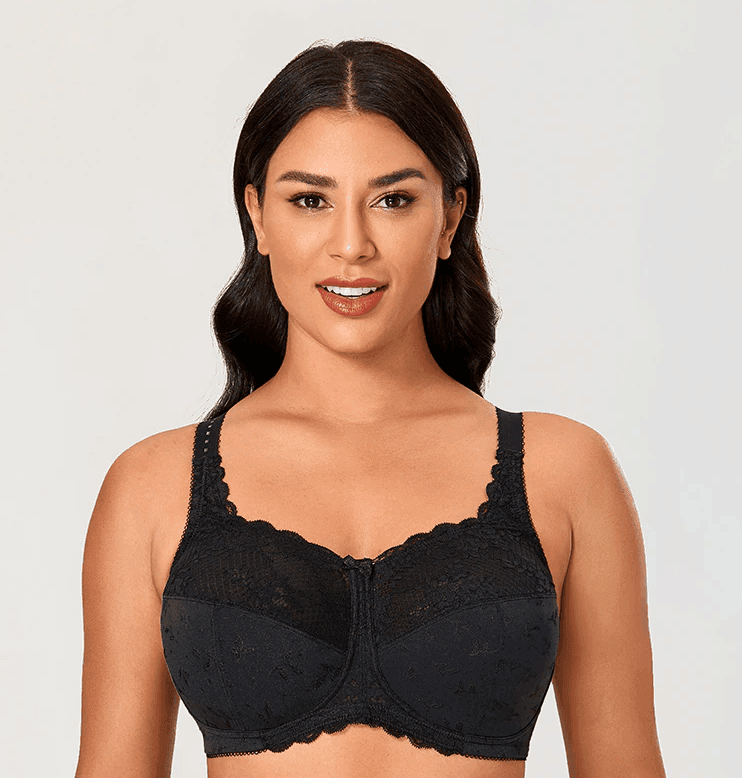 חזיית תחרה רומנטית בכיסוי רשת סיליקון פנימית לאחיזה מלאה ועוטפת - לה איסלה