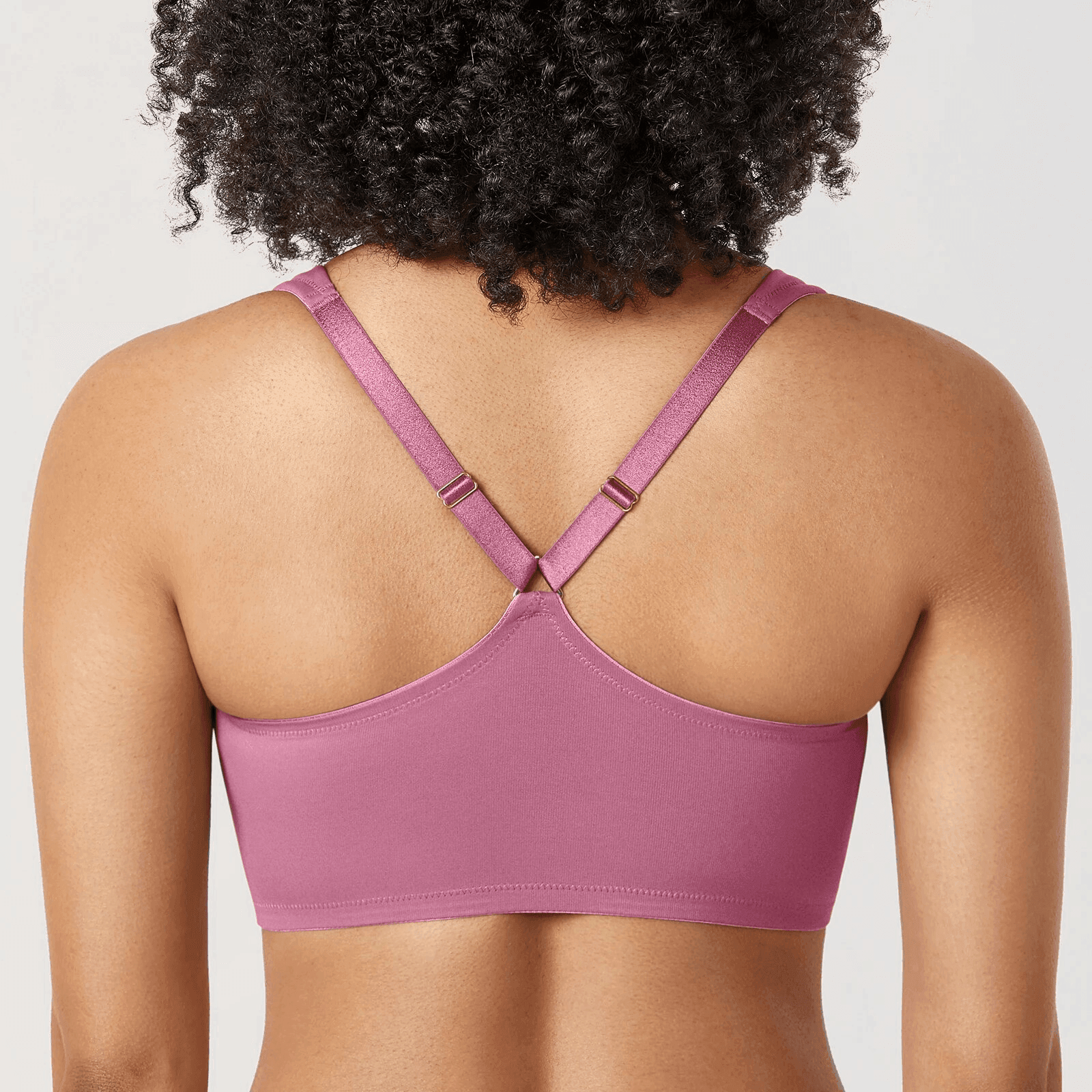 Back view showing convertible racerback straps and smooth band on purple bra - MissFine