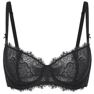 Close-up of white lace underwire bra with molded padded cups and scalloped eyelash trim - MissFine