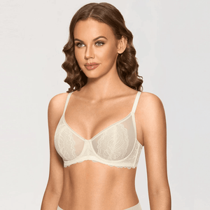 Side angle of black unpadded lace bra showing adjustable shoulder straps and underwire - MissFine