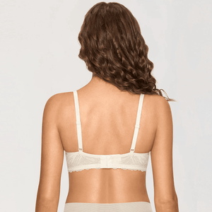 Back view of ivory lace bra with hook-and-eye back closure and adjustable straps - MissFine