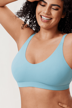 Back view of nude seamless bra with hook-and-eye back closure and strap adjusters - MissFine