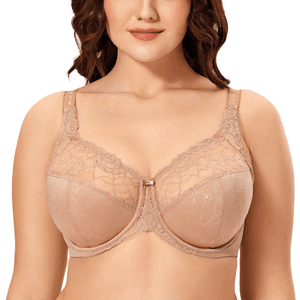 Side angle showing molded padded cup and adjustable strap on dark blue bra with lace detailing - MissFine