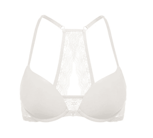 Front view of black push-up underwired bra with deep V neckline and seamless cups - MissFine