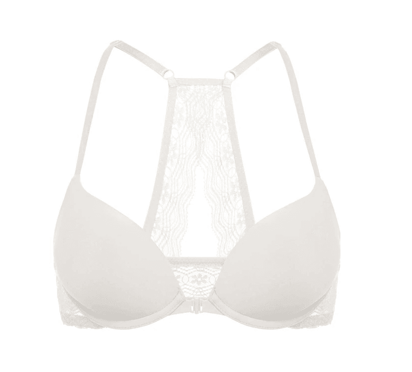 Front view of black push-up underwired bra with deep V neckline and seamless cups - MissFine