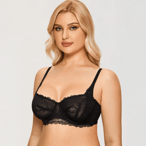 Side angle of lace bra highlighting cup shape, seaming and underwire support - MissFine