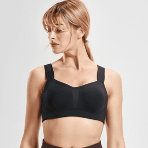 Back view showing hook-and-eye closure and adjustable straps on black sports bra - MissFine
