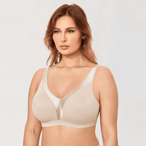 Front view of nude seamless bra with full coverage wireless cups - MissFine