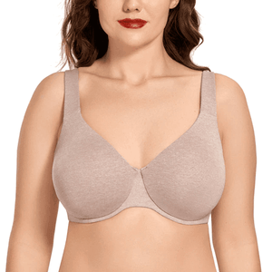 Side angle of light khaki plus size bra showing full coverage cups and adjustable straps - MissFine