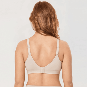 Close-up of soft pink seamless bra fabric and center gore detail - MissFine