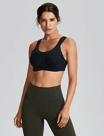 Close-up of molded cup detailing on nude seamless sports bra for training - MissFine