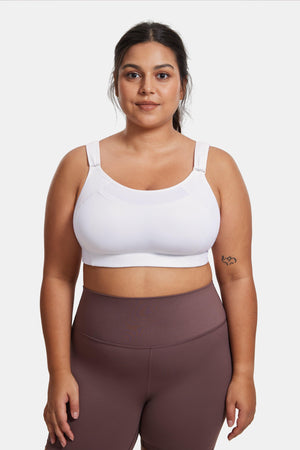 Close-up of wide elastic underband and scoop neckline on white full cup bra - MissFine