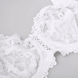 Back view of lace full cup bra with wide band and hook-and-eye closure - MissFine