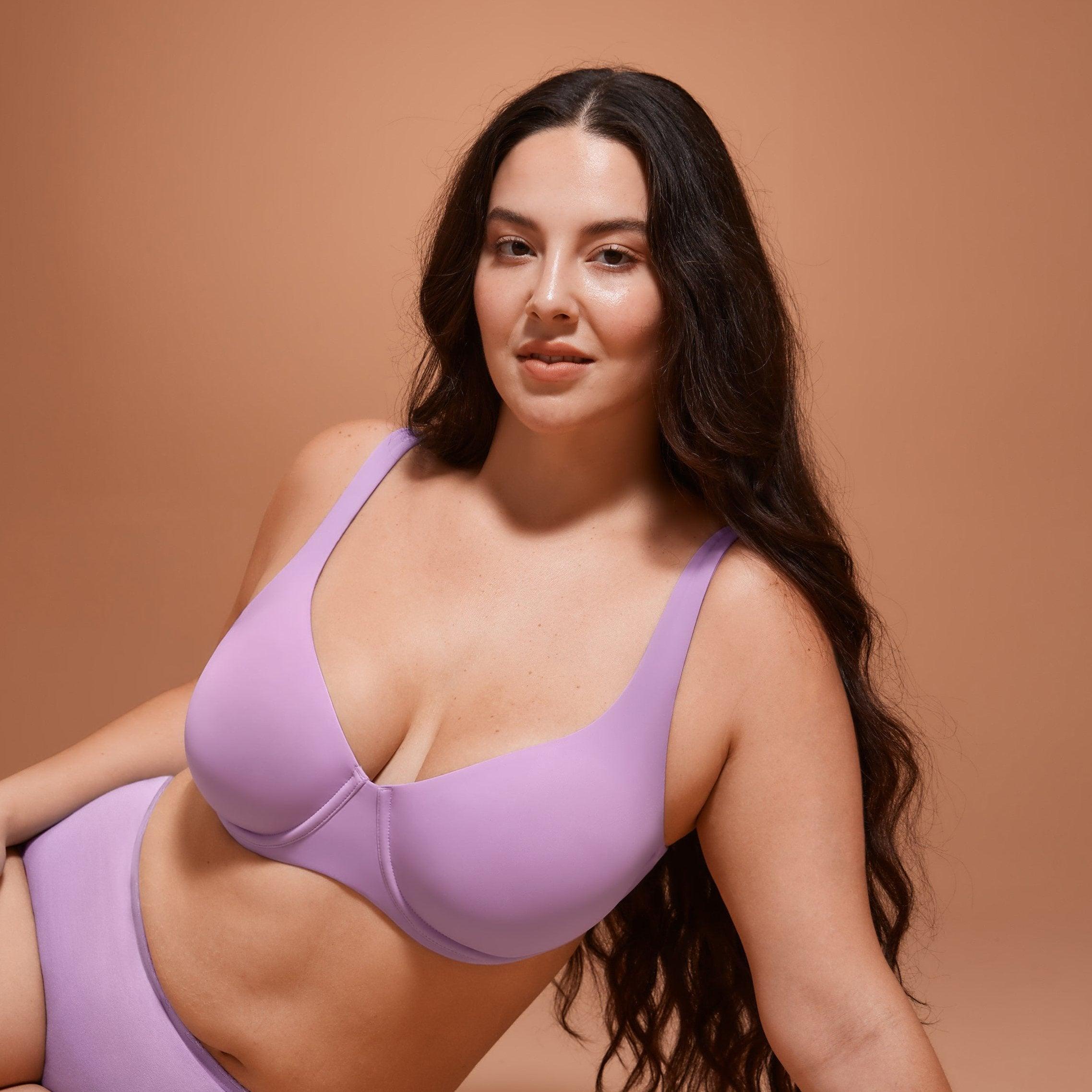 Side angle of cappuccino padded t shirt bra showing underwire support and adjustable strap - MissFine