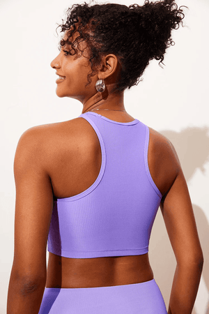 Back view of lilac racerback crop top bra with seamless non wired construction and smooth finish - MissFine