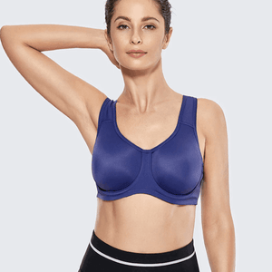 Side angle showing wide adjustable straps and back hook closure on plus-size sports bra - MissFine