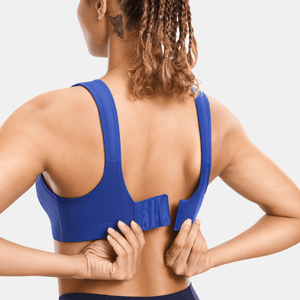 Side angle showing smooth molded cups and elastic underband on mocha sports bra - MissFine