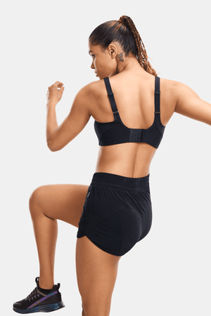 Close-up of ribbed underband and seamless cup detail on nude sports bra - MissFine