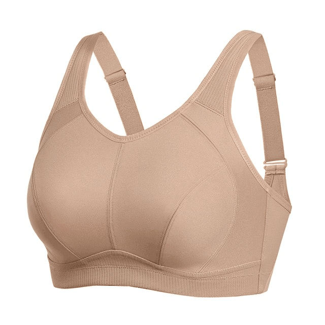 Side angle of nude full cup bra showing molded wireless cups and soft support band - MissFine