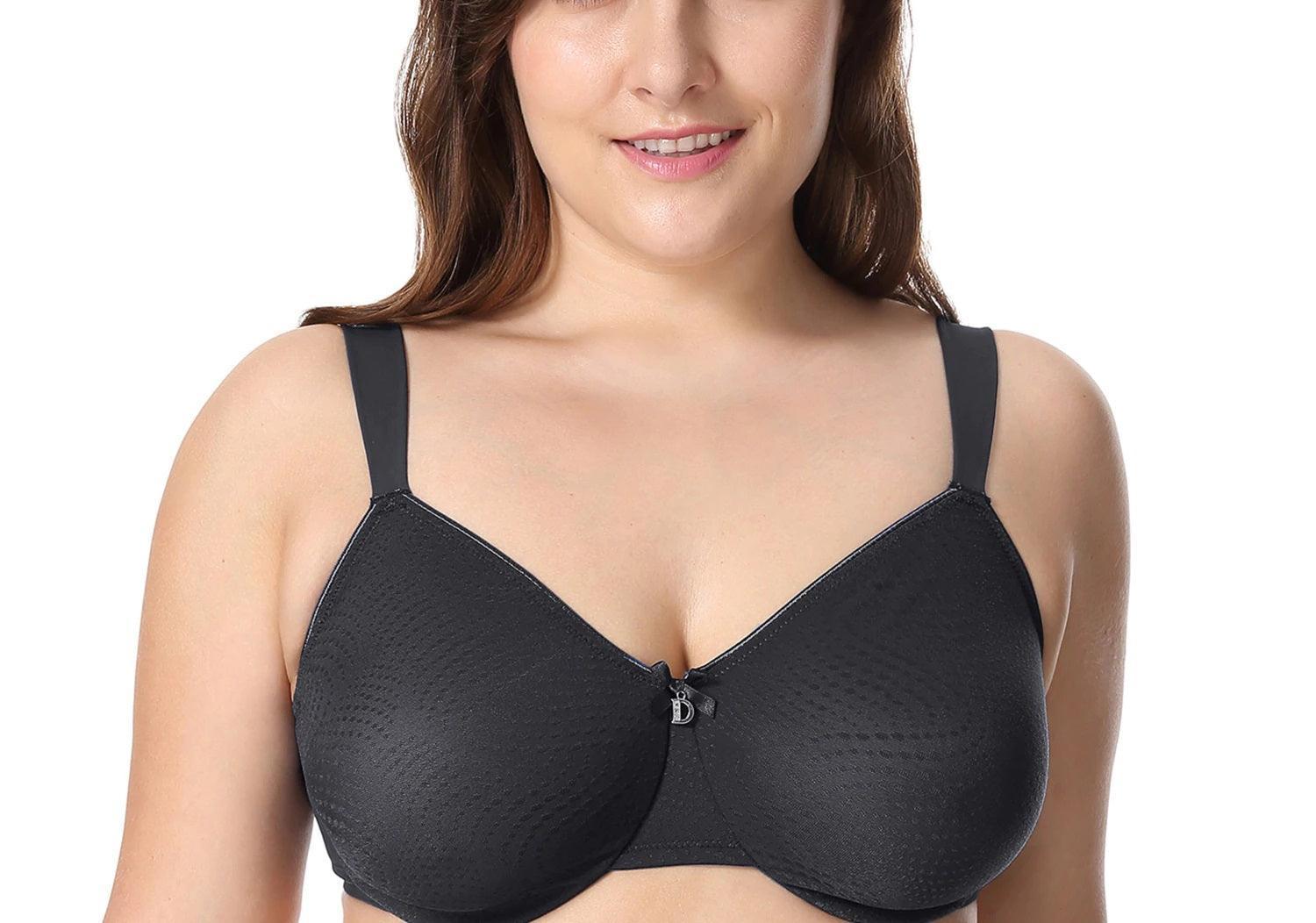 Side angle of white full coverage minimizer bra showing adjustable straps and smooth textured cups - MissFine