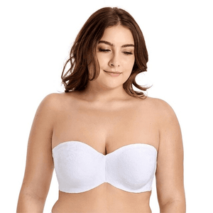 Back view of strapless bra with hook-and-eye back closure and smoothing band - MissFine