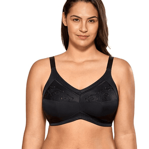 Front view of black full cup plus size bra with wide straps - MissFine