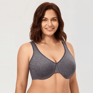 Front view of vintage pink seamless bra with smooth molded cups and full coverage - MissFine