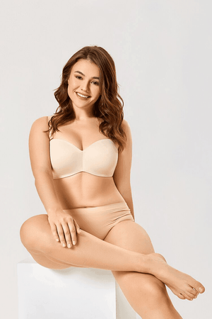 Back view of strapless black bra with hook-and-eye back closure and detachable straps - MissFine