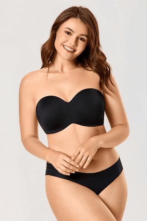 Side angle of nude strapless bra showing minimiser full cup and underwire - MissFine