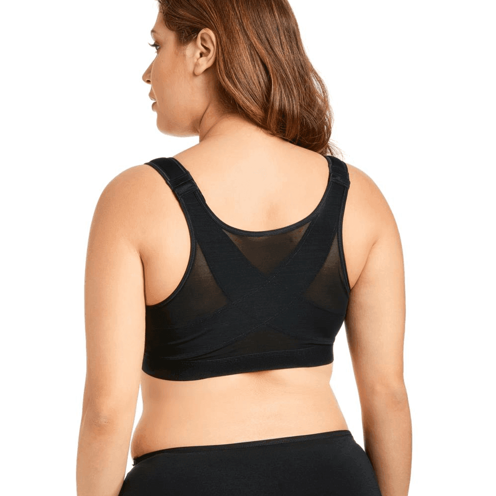Side angle showing smooth wireless cups and supportive underband on black plus size bra - MissFine