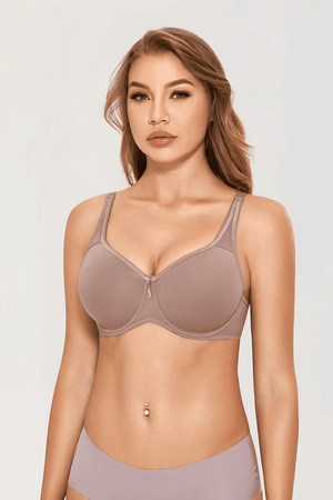 Back view of wide support band on vintage purple plus size bra for posture - MissFine