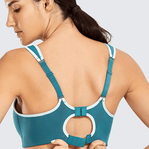Front view teal plus size sports bra with molded cups and wide straps for support - MissFine