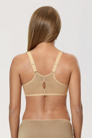 Back view of nude full cup underwire bra with adjustable straps and keyhole detail - MissFine