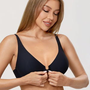 Side angle of nude full coverage bra showing smooth seamless cups and adjustable straps - MissFine