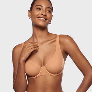 Side angle showing molded cups and adjustable straps on plus size T-shirt bra - MissFine