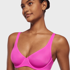 Front view of plus size seamless full cup underwired bra in bright pink - MissFine