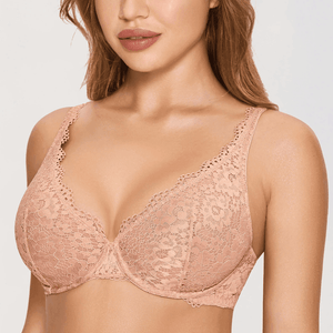 Front view of plus size full cup lace bra with underwire and padded cups - MissFine