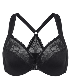 Side angle showing underwire support, wide-set adjustable straps and full coverage black cups - MissFine