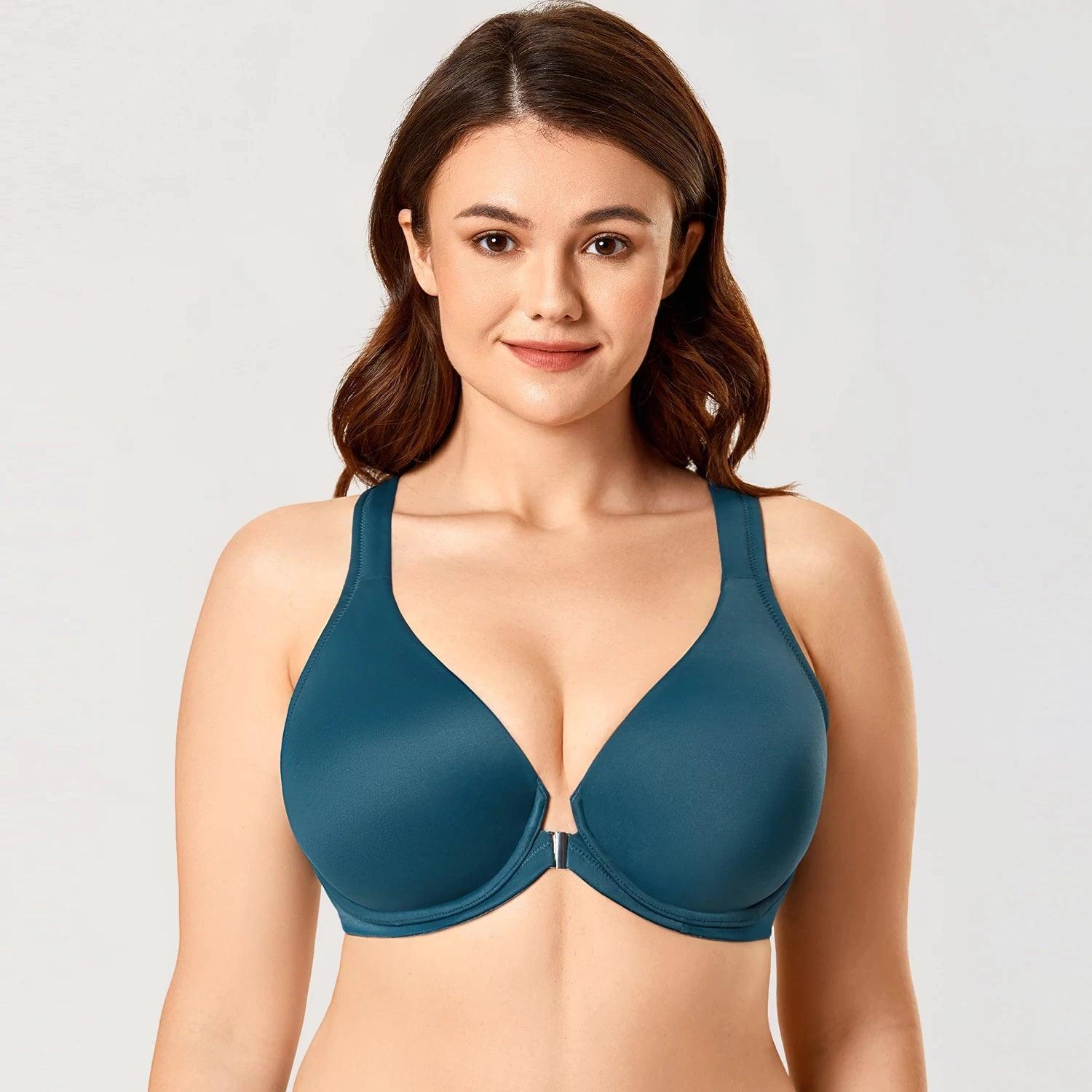 Side angle of plus-size molded T-shirt bra showing adjustable multiway straps - MissFine