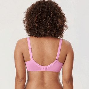 Back view of candy pink bra with seamless wings and multi-hook back closure and straps - MissFine