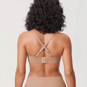 Back view champagne strapless bra with wide band and multi-hook back closure - MissFine