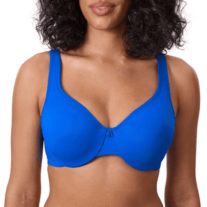 Three-quarter angle of royal blue full cup underwire bra with smooth seamless cups and V-neckline - MissFine